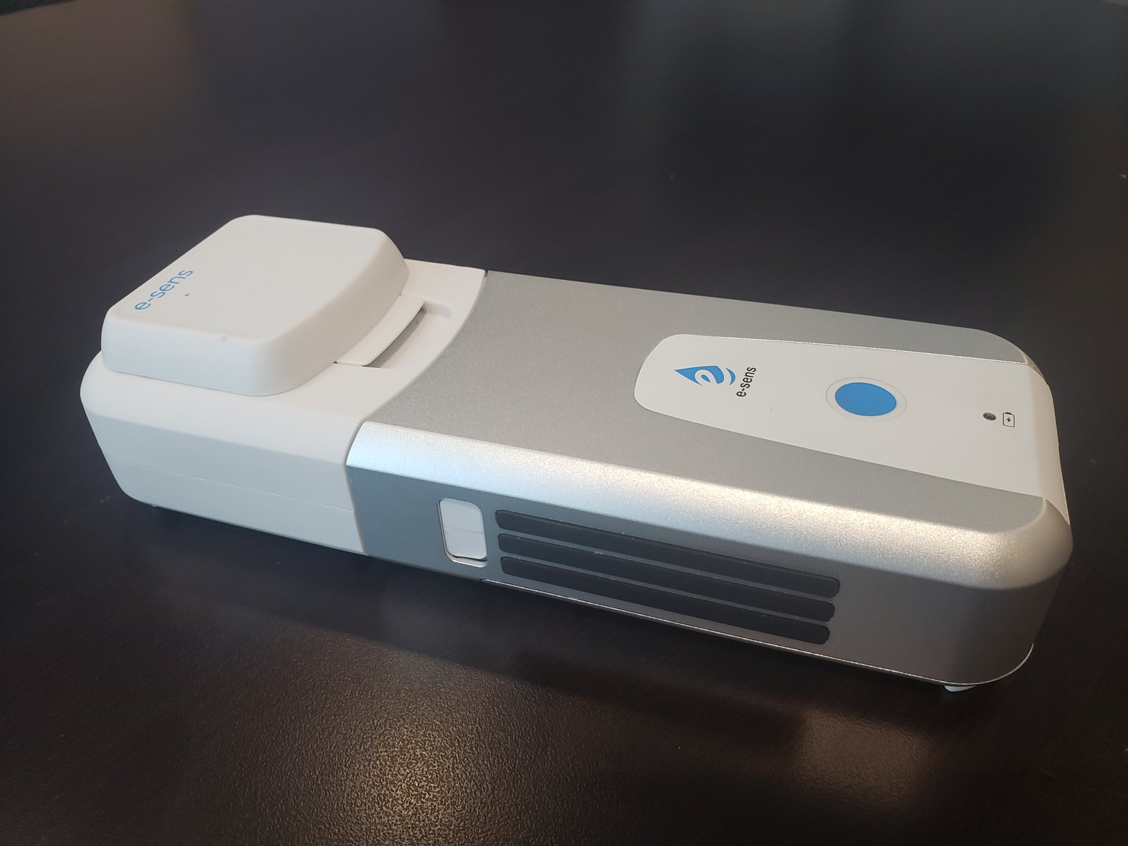 e-sens portable lab unit, slim white and silver housing