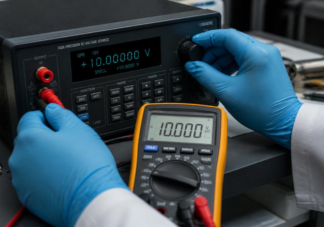 Precision calibration of a laboratory instrument with a digital multimeter